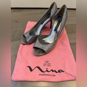 Nina Glittering Silver Peep Toe Heels